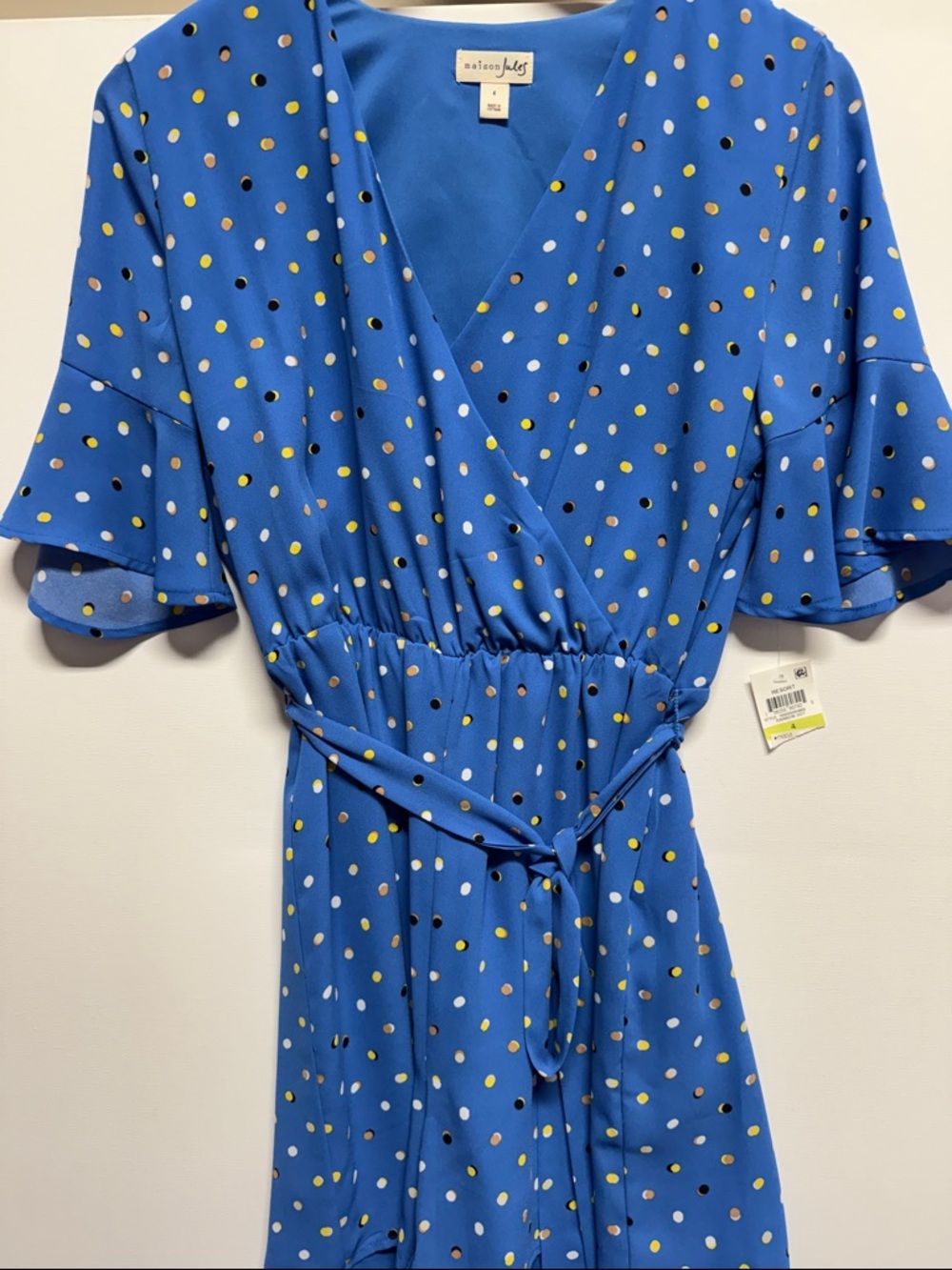 Maison Jules Royal Blue Polka Dot Wrap Shorts Jumpsuit